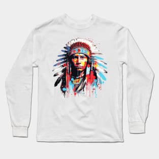 American Native Indian Brave Warrior Inspiration People Abstract Long Sleeve T-Shirt